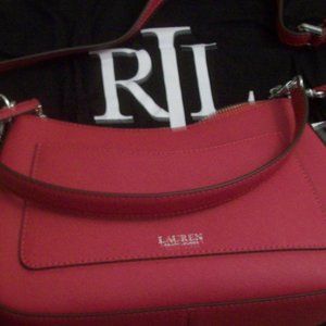 Lauren Ralph Lauren Crosshatch Leather Medium Danni Shoulder Bag, New with Tags